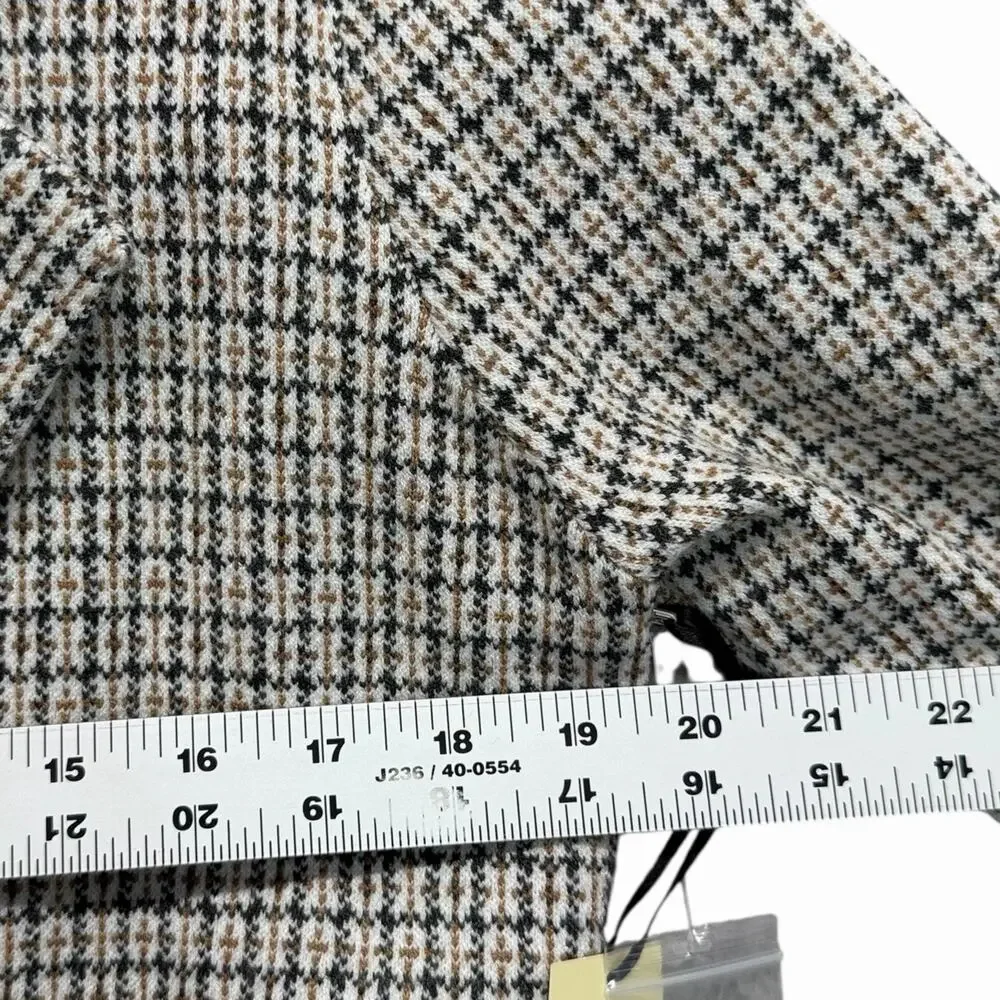 Max Studio Womens Blazer Jacket Sz L Brown Black White Houndstooth Double Breast